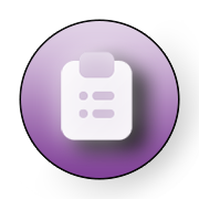 A circular icon with a purple background and a white, stylized calendar graphic in the center.