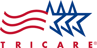 The image features a logo that includes the American flag, stars, and stripes, along with the text 'TRICARE' and an eagle. It is a digital graphic with a colorful design.